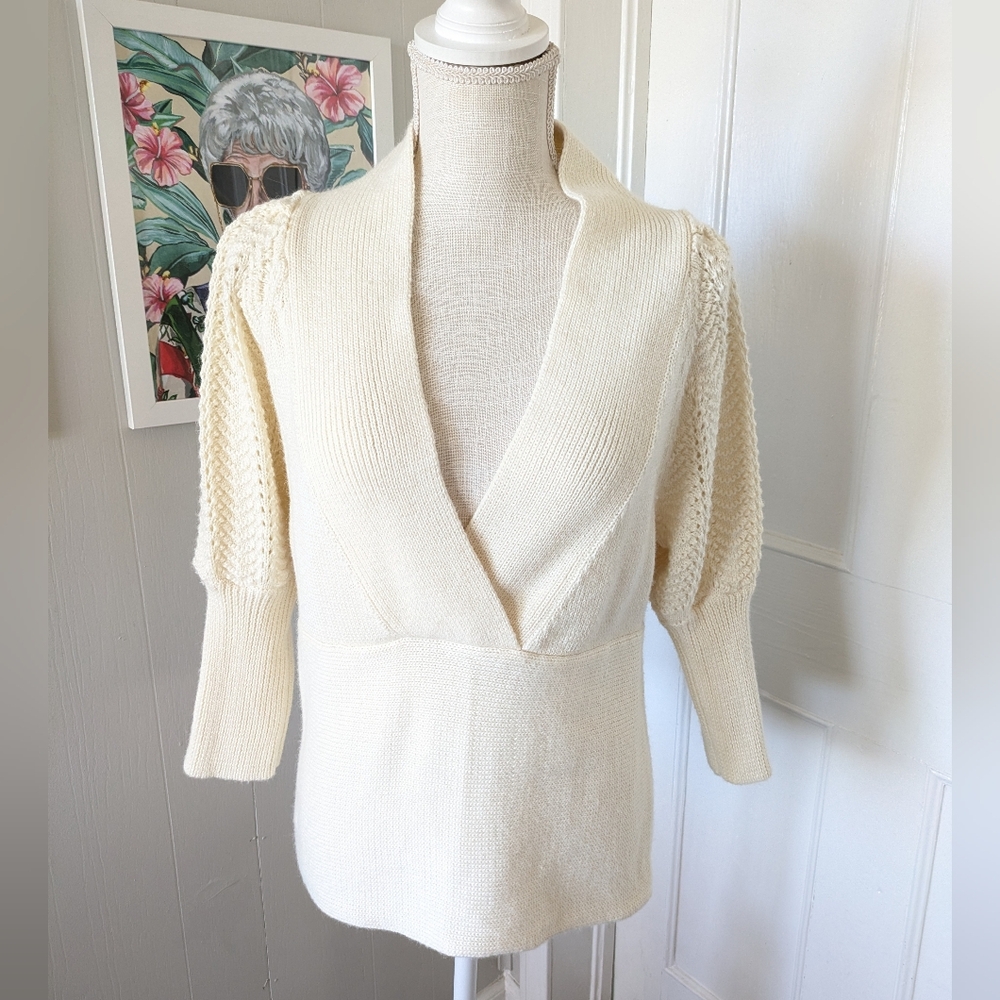 Yuka Cream Wool Blend Deep V Neck Sweater T3 Fitted Knit Capsule Preppy Minimal